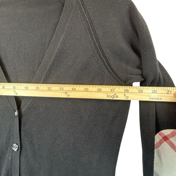 Burberry Brit Elbow Patch Cardigan Sweater Womens M Black Nova Check V Neck - Picture 4 of 14